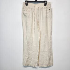 JM Collection Wide Leg Linen Pants Size 8 Cream Pull On Elastic Waist Casual
